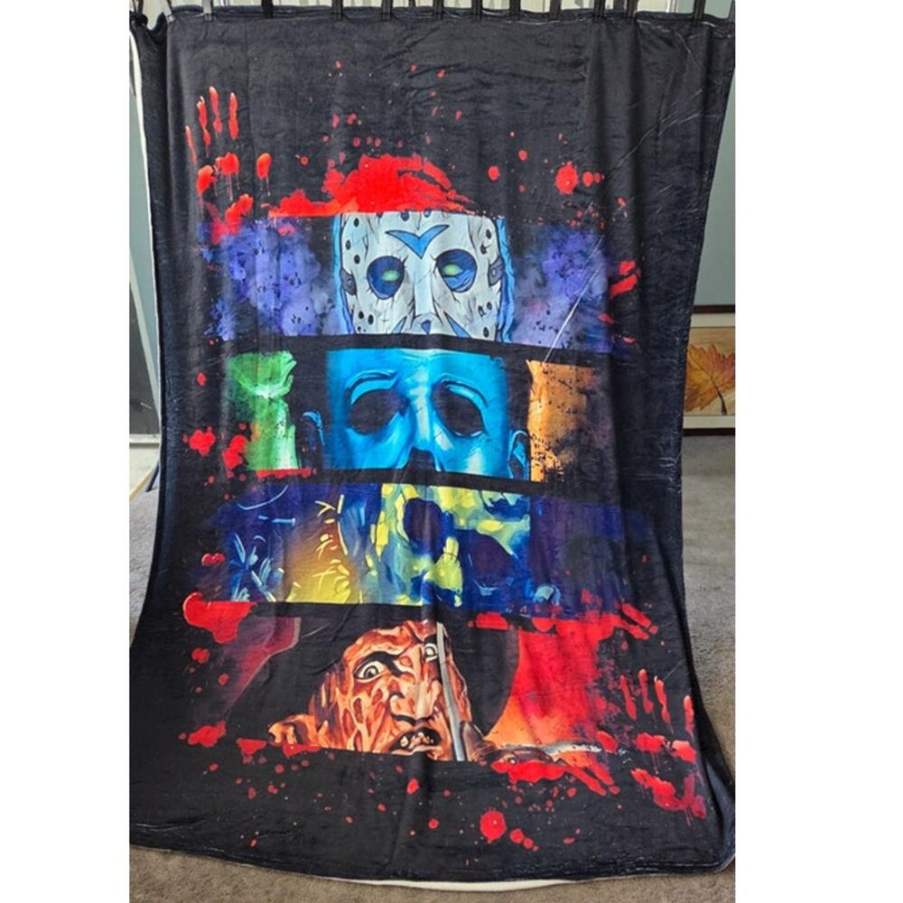 Horror Blanket 60x80 Jason Voorhees Michael Myers Freddy Krueger Slasher NWOT